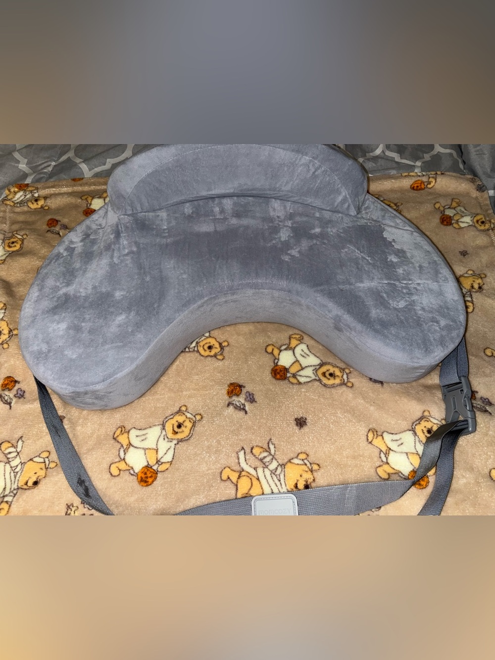 Plush Grey Nursing Support Pillow with Backrest